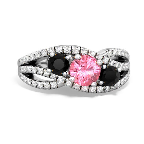 pink sapphire-onyx three stone pave ring