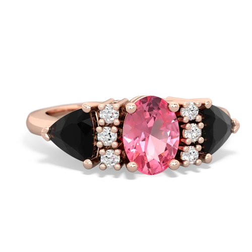 Lab Pink Sapphire Lab Created Pink Sapphire with Genuine Black Onyx and Lab Created Emerald Antique Style Three Stone ring Ring