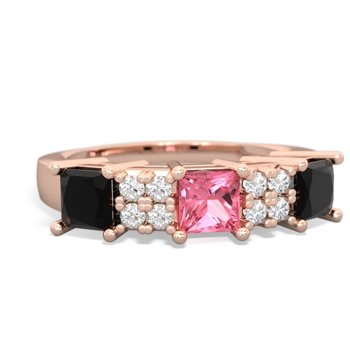 Lab Pink Sapphire Lab Created Pink Sapphire with Genuine Black Onyx and Genuine Sapphire Three Stone ring Ring