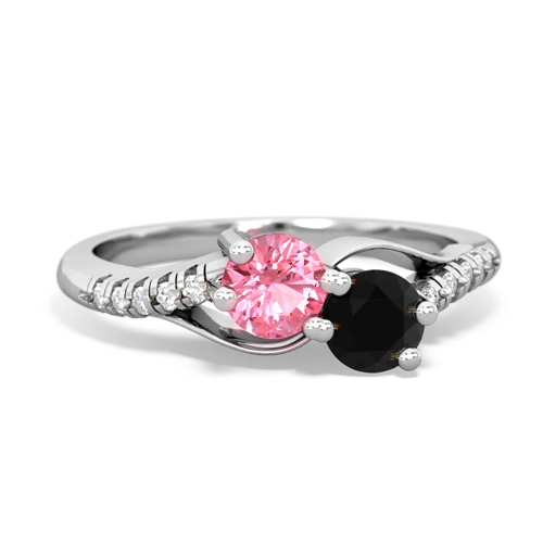 pink sapphire-onyx two stone infinity ring