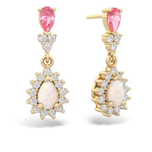 Lab Pink Sapphire Lab Created Pink Sapphire with Genuine Opal Halo Pear Dangle earrings Earrings