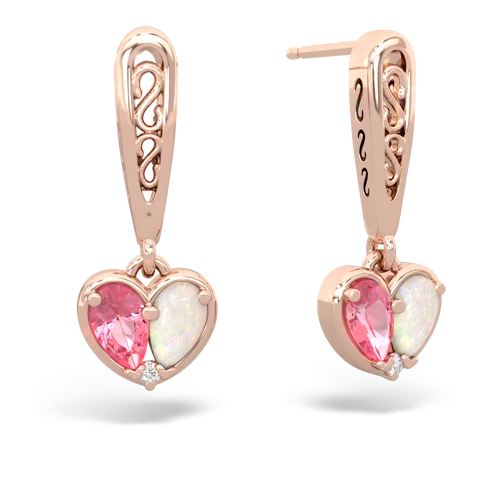 pink sapphire-opal filligree earrings