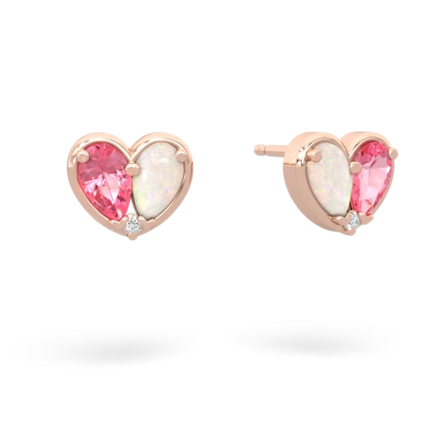pink sapphire-opal one heart earrings