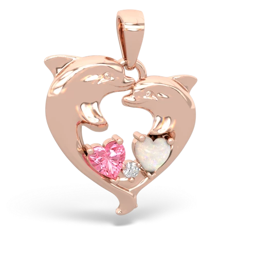 pink sapphire-opal dolphins pendant