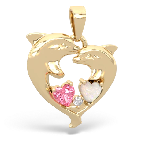 pink sapphire-opal dolphins pendant