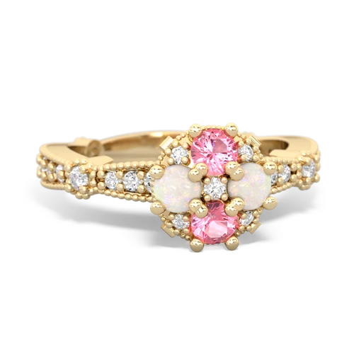 Lab Pink Sapphire Lab Created Pink Sapphire with Genuine Opal Milgrain Antique Style ring Ring