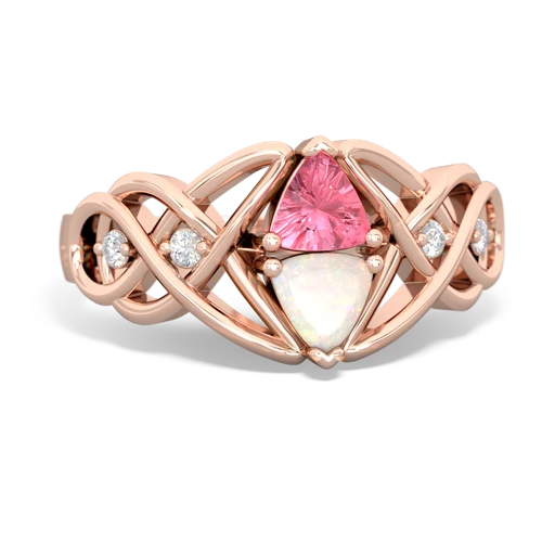 Lab Pink Sapphire Lab Created Pink Sapphire with Genuine Opal Keepsake Celtic Knot ring Ring