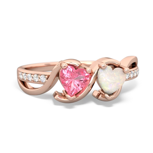 pink sapphire-opal double heart ring