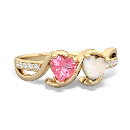 pink sapphire-opal double heart ring