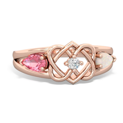 Lab Pink Sapphire Lab Created Pink Sapphire with Genuine Opal Hearts Intertwined ring Ring