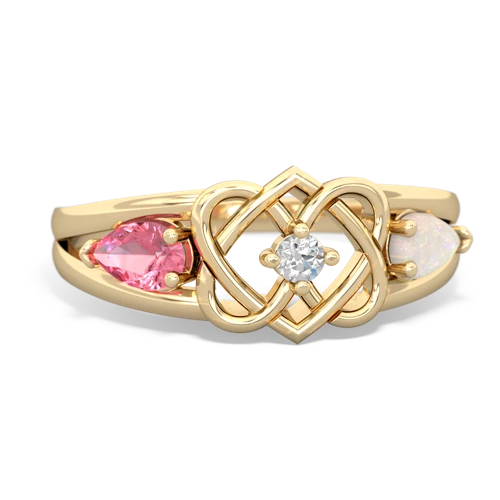 pink sapphire-opal double heart ring