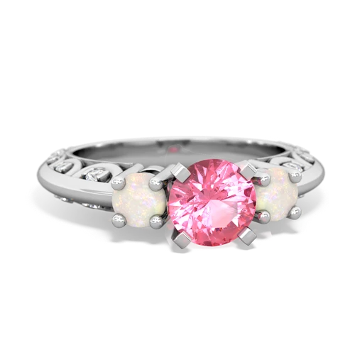 Lab Pink Sapphire Lab Created Pink Sapphire with Genuine Opal Art Deco ring Ring