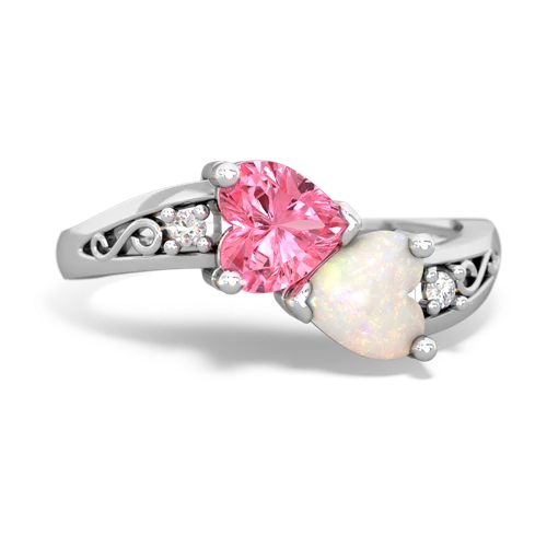 Lab Pink Sapphire Lab Created Pink Sapphire with Genuine Opal Snuggling Hearts ring Ring