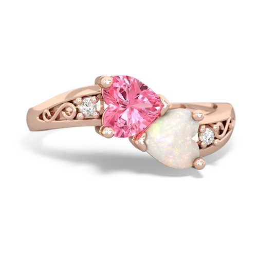 pink sapphire-opal filligree ring