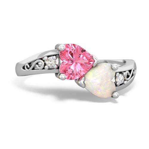 pink sapphire-opal filligree ring