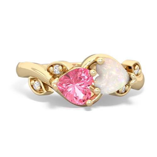 Lab Pink Sapphire Lab Created Pink Sapphire with Genuine Opal Floral Elegance ring Ring