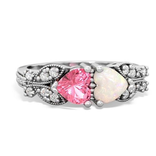 Lab Pink Sapphire Lab Created Pink Sapphire with Genuine Opal Diamond Butterflies ring Ring