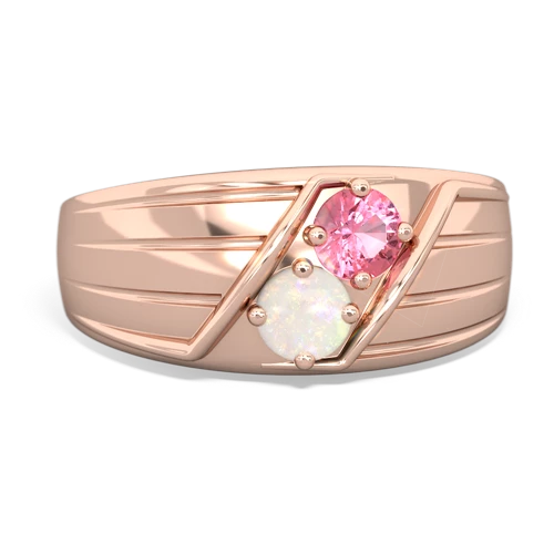 Lab Pink Sapphire Lab Created Pink Sapphire with Genuine Opal Art Deco Men's ring Ring