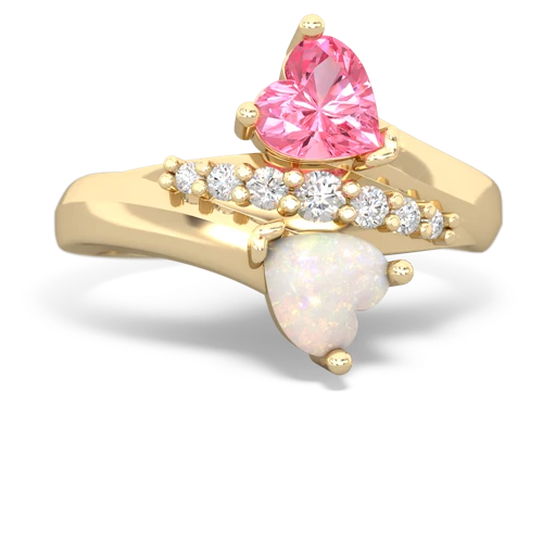 Lab Pink Sapphire Lab Created Pink Sapphire with Genuine Opal Heart to Heart Bypass ring Ring