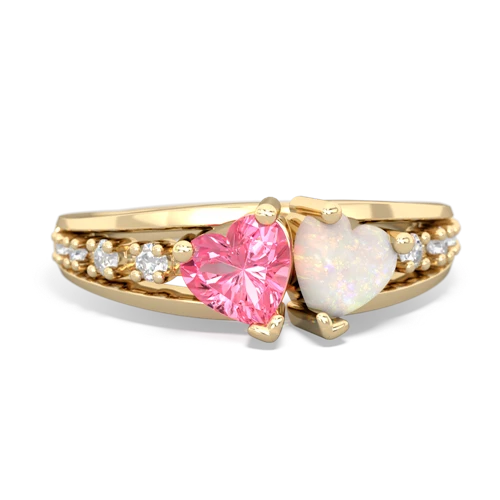 Lab Pink Sapphire Lab Created Pink Sapphire with Genuine Opal Heart to Heart ring Ring