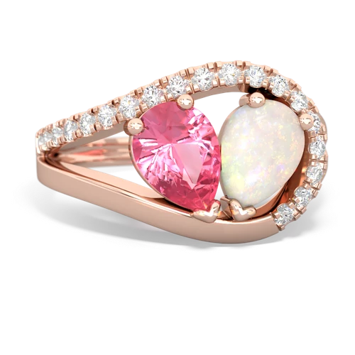 Lab Pink Sapphire Lab Created Pink Sapphire with Genuine Opal Nestled Heart Keepsake ring Ring