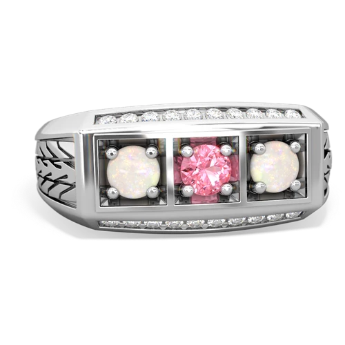 pink sapphire-opal three stone ring