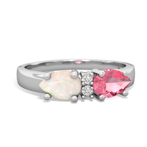 Lab Pink Sapphire Lab Created Pink Sapphire with Genuine Opal Pear Bowtie ring Ring