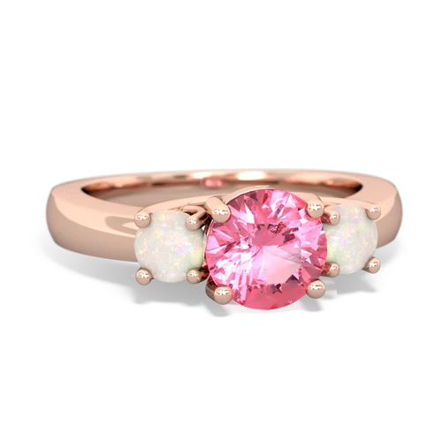 Lab Pink Sapphire Lab Created Pink Sapphire with Genuine Opal and Genuine Aquamarine Three Stone Trellis ring Ring