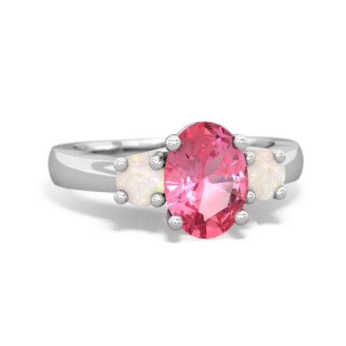 Lab Pink Sapphire Lab Created Pink Sapphire with Genuine Opal Three Stone Trellis ring Ring