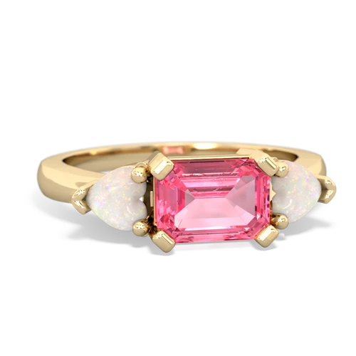 Lab Pink Sapphire Lab Created Pink Sapphire with Genuine Opal and Genuine Aquamarine Three Stone ring Ring