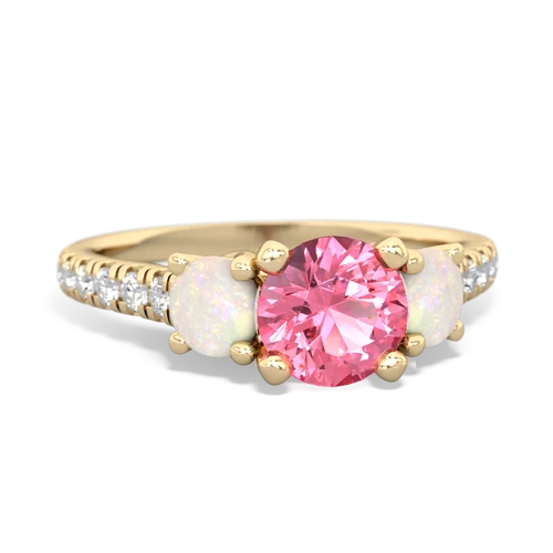 Lab Pink Sapphire Lab Created Pink Sapphire with Genuine Opal and Genuine Aquamarine Pave Trellis ring Ring