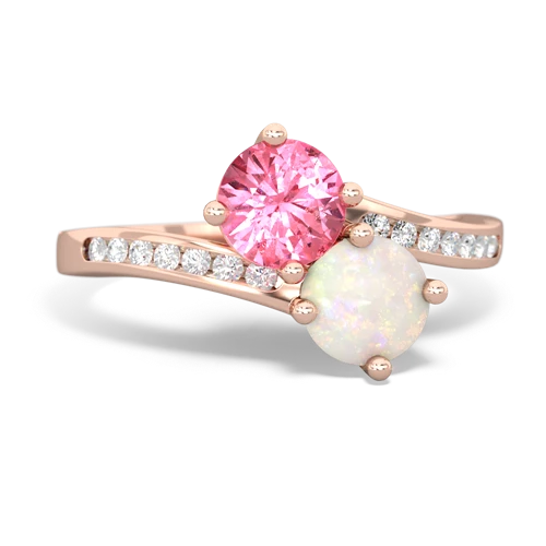 Lab Pink Sapphire Lab Created Pink Sapphire with Genuine Opal Keepsake Two Stone ring Ring