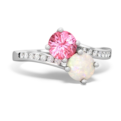 pink sapphire-opal two stone channel ring
