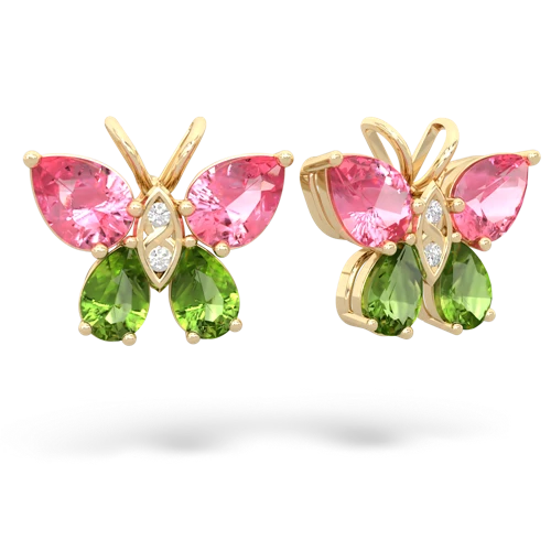 pink sapphire-peridot butterfly earrings