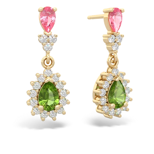 Lab Pink Sapphire Lab Created Pink Sapphire with Genuine Peridot Halo Pear Dangle earrings Earrings
