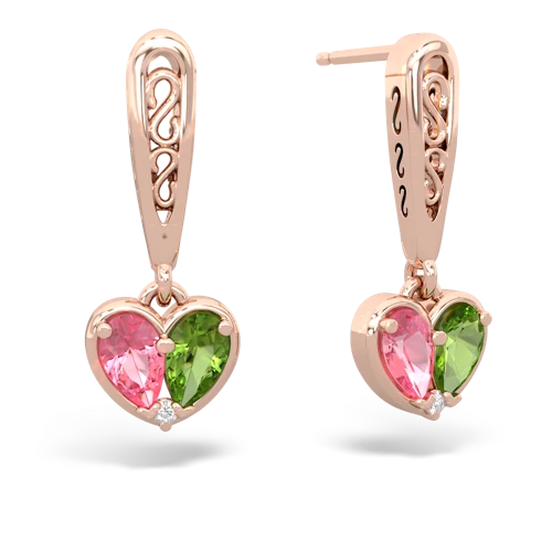 pink sapphire-peridot filligree earrings