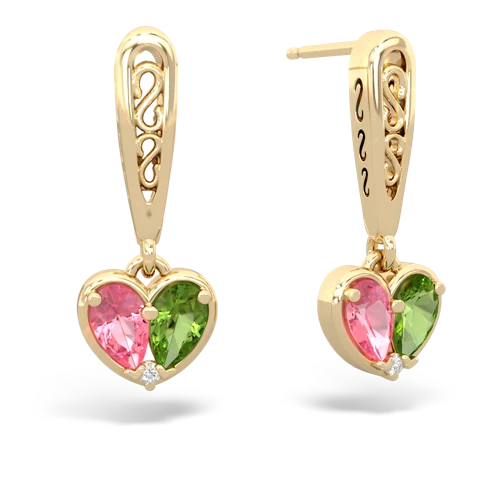 pink sapphire-peridot filligree earrings