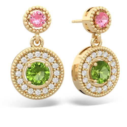 Lab Pink Sapphire Lab Created Pink Sapphire with Genuine Peridot Halo Dangle earrings Earrings