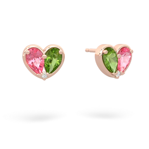 pink sapphire-peridot one heart earrings