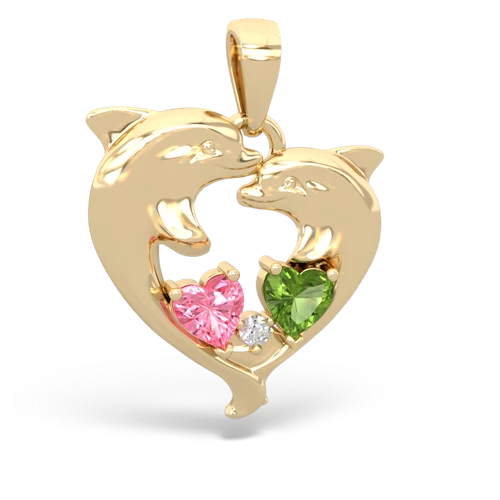 Lab Pink Sapphire Lab Created Pink Sapphire with Genuine Peridot Dolphin Heart pendant Pendant
