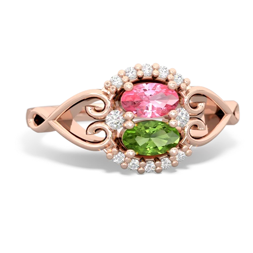 Lab Pink Sapphire Lab Created Pink Sapphire with Genuine Peridot Love Nest ring Ring