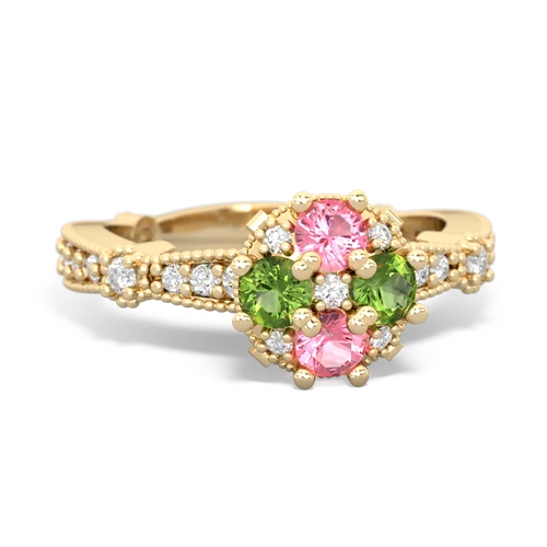 Lab Pink Sapphire Lab Created Pink Sapphire with Genuine Peridot Milgrain Antique Style ring Ring