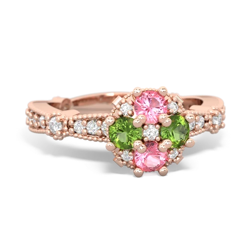 pink sapphire-peridot art deco engagement ring