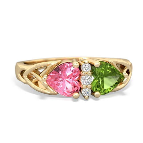 Lab Pink Sapphire Lab Created Pink Sapphire with Genuine Peridot Celtic Trinity Knot ring Ring