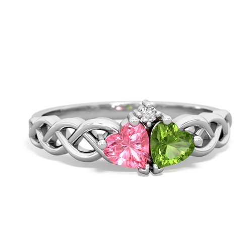 Lab Pink Sapphire Lab Created Pink Sapphire with Genuine Peridot Heart to Heart Braid ring Ring