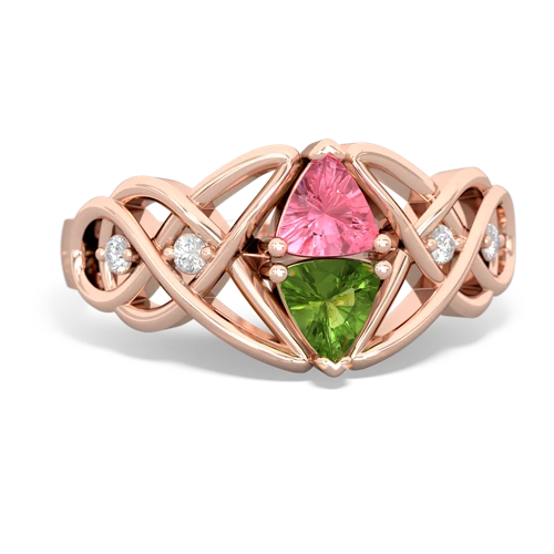 pink sapphire-peridot celtic knot ring