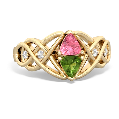 pink sapphire-peridot celtic knot ring