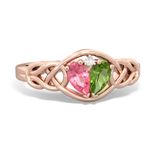pink sapphire-peridot celtic knot ring