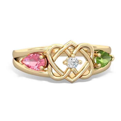 Lab Pink Sapphire Lab Created Pink Sapphire with Genuine Peridot Hearts Intertwined ring Ring
