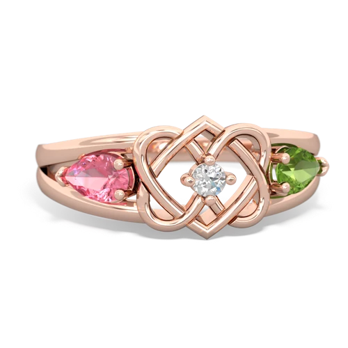 pink sapphire-peridot double heart ring